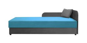 Modern gastenbed / dagbed incl. kussens Lobatos 44, kleur: grijs / blauw, hoofdbord rechts, slaapbank, matrasmaat: 90 x 195 cm, Bonell-vering