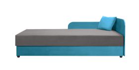 Blauw logeerbed / gastenbed met uitklapbare opbergruimte Lobatos 46, hoofdbord rechts, matrasmaat: 90 x 195 cm, comfortabele bekleding, gastenbed