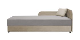 Eenpersoonsbed / logeerbed Lobatos 40, kleur: beige / grijs, hoofdbord rechts, incl. kussen, Bonell-vering, uitklapbare opbergruimte, matrasmaat: 90 x 195 cm