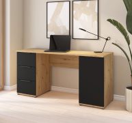 Bureau / kleur: Artisan eiken / zwart / push-to-open functie / 1 draaideuren / 160 cm werkoppervlak / maten: 160 x 52 x 78 cm / 2 laden / 2 vakken