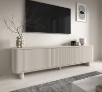TV-onderkast | Kasjmir | 3 klapdeuren | 3 vakken | Push-to-open-functie | Maten: 200 x 40 x 54 cm | kan op poten of aan de muur worden gemonteerd | Lamellen-design