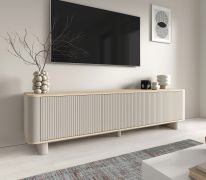 TV-meubel | Kleur: kasjmier / eiken Vicenza | 3 klapdeuren | 3 vakken | Push-to-open-functie | Maten: 200 x 40 x 54 cm | te monteren op poten of aan de muur