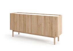 Moderne ladekast / commode met drie deuren Ashford 02, kleur: eiken Riviera / marmer Bianco - Afmetingen: 68 x 144 x 37 cm (H x B x D)
