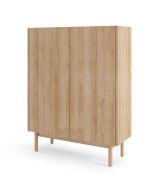 Hoge ladekast / commode met twee deuren Ashford 04, kleur: eiken Riviera / marmer Bianco - Afmetingen: 122 x 97 x 37 cm (H x B x D)