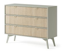 Ladekast / commode met drie lades Crewe 02, kleur: eucalyptus / eiken - Afmetingen: 80 x 106 x 38 cm (H x B x D)