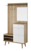 Kapstok / garderobe Ladybarn 01 in moderne stijl, kleur: eiken Riviera / wit - afmetingen: 200 x 110 x 34 cm (H x B x D), met drie haken en drie lades