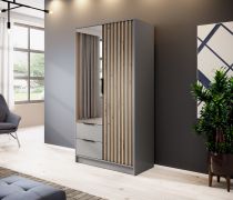 Kledingkast met spiegel Leeds 24, kleur: grijs - Afmetingen: 200 x 105 x 51 cm (H x B x D)