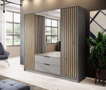 Kledingkast met twee lades Leeds 20, kleur: grijs - Afmetingen: 200 x 206 x 51 cm (H x B x D)