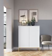 Ladekast / commode met 6 vakken Worthing 33, kleur: wit / goud - Afmetingen: 125 x 104 x 39 cm (H x B x D)