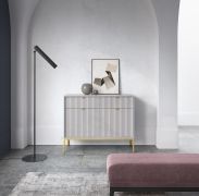 Moderne ladekast / commode met twee lades Worthing 51, kleur: grijs / goud - Afmetingen: 83 x 104 x 39 cm (H x B x D)