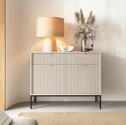 Moderne ladekast / commode met twee lades Worthing 65, kleur: kasjmier, twee deuren, poten: zwart, vier vakken, ABS-randafwerking, maten: 83 x 104 x 39 cm