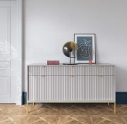 Ladekast / commode met drie lades Worthing 53, kleur: grijs / goud - Afmetingen: 83 x 154 x 39 cm (H x B x D)