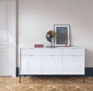 Ladekast / commode met drie lades Worthing 24, kleur: wit / zwart / goud - afmetingen: 83 x 154 x 39 cm (H x B x D)
