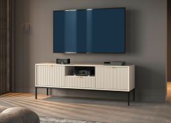 TV-kast / TV-meubel met geribbeld front Worthing 71, kleur: kasjmier, één lade, twee deuren, 1,5 meter breedte, ABS-randafwerking, poten: zwart