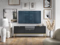 TV-onderkast in het stijlvolle Worthing 43-design, kleur: zwart / goud - Afmetingen: 56 x 154 x 39 cm (H x B x D)