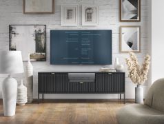 TV-onderkast met één lade Worthing 42, kleur: zwart / goud - Afmetingen: 56 x 154 x 39 cm (H x B x D)