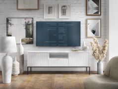 TV-onderkast met drie vakken Worthing 28, kleur: wit / zwart / goud - Afmetingen: 56 x 154 x 39 cm (H x B x D)