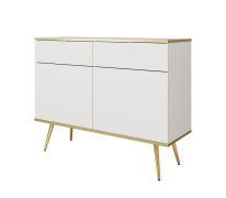 Ladekast / commode met twee deuren Horsham 62, kleur: wit, twee lades, push-to-open-functie, vier vakken, ABS-randbescherming, twee houten inlegstukken, voor de woonkamer