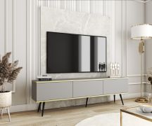 Lang model tv-kast / tv-meubel met drie kiep- kantelvakken Horsham 36, kleur: grijs, push-to-open-functie, aan de muur te bevestigen, poten: zwart, ABS-randafwerking