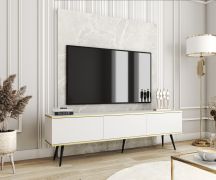 TV-onderkast / TV-meubel met drie klapdeuren Horsham 34, kleur: wit, ABS-randafwerking, push-to-open-functie, aan de muur te bevestigen, voor de woonkamer