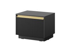 Nightstand met één lade Finghall 13, kleur: zwart, Soft-Close functie, kan aan de muur worden bevestigd, ABS-randbescherming, handgreep: goud, front: gegroefd