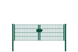 Dubbele staafmatdraaipoort, doorgang: 264 cm, totale breedte incl. palen: 276 cm, Uitvoering: groen gecoat, hoogte: 83 cm, gewicht: 33,86 kg