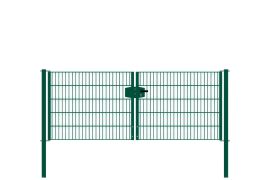 Dubbele staafmatdraaipoort, doorgang: 264 cm, totale breedte incl. palen: 276 cm, Uitvoering: groen gecoat, hoogte: 103 cm, gewicht: 40,93 kg