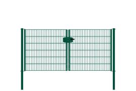 Dubbele staafmatdraaipoort, doorgang: 264 cm, totale breedte incl. palen: 276 cm, Uitvoering: groen gecoat, hoogte: 123 cm, gewicht: 47,35 kg