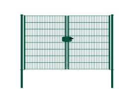 Dubbele staafmatdraaipoort, doorgang: 264 cm, totale breedte incl. palen: 276 cm, Uitvoering: groen gecoat, hoogte: 163 cm, gewicht: 60,19 kg