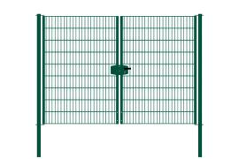 Dubbele staafmatdraaipoort, doorgang: 264 cm, totale breedte incl. palen: 276 cm, Uitvoering: groen gecoat, hoogte: 183 cm, gewicht: 66,6 kg