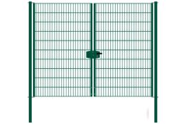 Dubbele staafmatdraaipoort, doorgang: 264 cm, totale breedte incl. palen: 276 cm, Uitvoering: groen gecoat, hoogte: 203 cm, gewicht: 72,82 kg