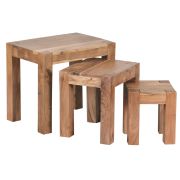 Stevige bijzettafel set van 3 gemaakt van massief acaciahout, kleur: acacia - afmetingen: 45 x 36 x 50 cm (H x B x D), handgemaakt