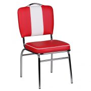 Eetstoel in jaren ’50-stijl, kleur: rood / wit / chroom, geïntegreerde handgreep aan de rugleuning