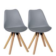 Set van 2 eetkamerstoelen in Scandinavisch design, kleur: grijs / eiken, zitschaal en zitkussen bekleed met kunstleer