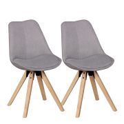 Set van 2 eetkamerstoelen in vrolijke kleuren en licht gekleurd hout, kleur: grijs / eiken, stoelpoten van massief Hevea-hout