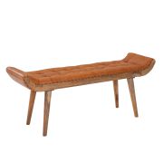Bank van massief mangohout, kleur: mango / oranje - Afmetingen: 50 x 125 x 38 cm (H x B x D) met geitenleer