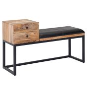 Bank met opbergruimte van massief mangohout, kleur: mango / zwart - afmetingen: 60 x 100 x 35 cm (H x B x D) met geitenleer