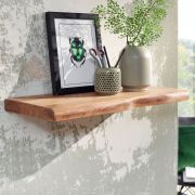 Wandplank / wandrek van massief acaciahout, kleur: acacia - Afmetingen: 4 x 60 x 26 cm (H x B x D) met natuurlijke rand