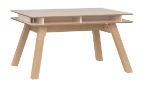 Eettafel | uitschuifbaar | kleur: beige / eik | afmetingen: 139 x 100 cm | uitschuifbaar tot 220 cm | nis voor bloemen of verse kruiden | zeer stevig