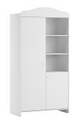 Kledingkast voor de babykamer | kleur: wit | 2 deuren | kinderkamer | soft-close functie | ronde handgrepen | 2 kledingstangen | 6 vakken | ABS randbescherming