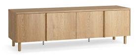 Ladekast / commode | kleur: eiken | 2 vouwdeuren | 2 laden | 4 vakken | geïntegreerde LED verlichting | afgeronde hoeken | 183 x 45 x 56 cm | Soft-Close functie