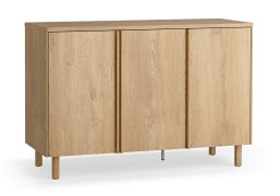 Ladekast / commode | 3 draaideuren | Kleur: eiken | 6 vakken | Soft-Close functie | verstelbare schappen | 123 x 46 x 83 cm | eikenhouten poten | sideboard