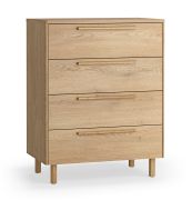 Ladekast / commode | 4 ruime lades | Kleur: eiken | Handgrepen en poten: eikenhout | 83 x 46 x 105 cm | Soft-Close functie | ergonomische handgrepen | natuurlijk design