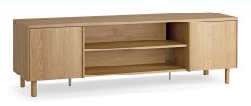 TV-onderkast | 1 draaideur | 2 lades | Kleur: eiken | 4 vakken | 183 x 46 x 56 cm | TV-meubel | Soft-Close functie | ergonomische eikenhouten handgrepen
