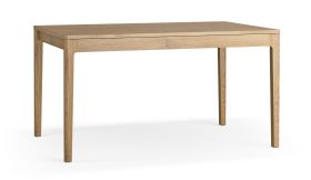 Uitschuifbare eettafel | kleur: eiken | 145-225 x 90 cm | twee 40 cm brede inzetstukken | gemakkelijk te gebruiken | afgerond tafelblad | harmonieuze vorm