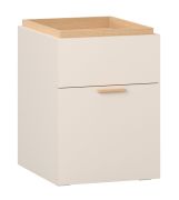 nachtkastje / Kleur: beige / handgrepen: eikenhout / 2 lades / maten: 40,5 x 42 x 56,5 cm / Soft-Close functie / uitvalbeveiliging door verhoogde rand / voor de slaapkamer