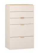 Ladekast | kleur: beige | handgrepen: eiken | 5 lades | soft-close functie | afmetingen: 75 x 42 x 127,5 cm | asymmetrische lades | krasbestendig