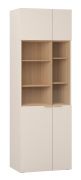Vitrinekast | 2 glazen deuren | Kleur: beige | incl. LED verlichting | 12 vakken | Handgrepen: eikenhout | Maten: 70 x 42 x 206 cm | Soft-Close functie