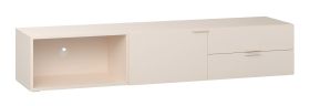 TV-onderkast | Kleur: beige | twee lades | handgrepen: beige | handgrepen: eiken | 1 kabeldoorvoer opening | Maten: 187 x 42 x 36 cm | twee vakken | Soft-Close