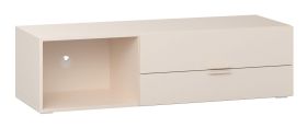 TV-kast | 1 open vak | Kleur: beige | Soft-Close functie | Handgrepen: beige | twee lades | 1 kabeldoorvoer opening | Maten: 130 x 42 x 36 cm